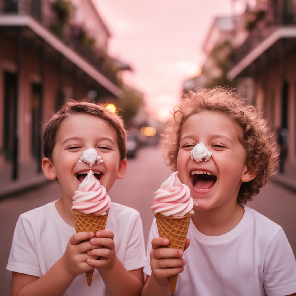 Kids laughing with ice cream cones